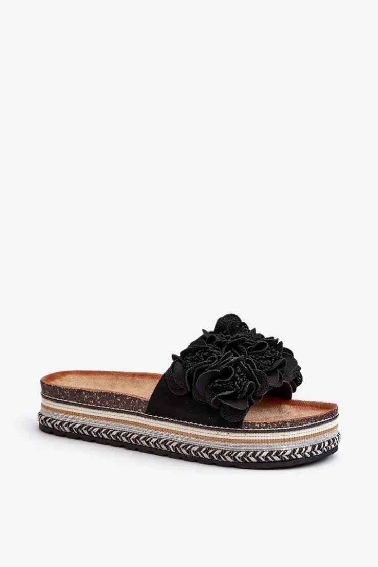 Boto Klapki Korkowe|Klapki Damskie Klasyczne*Klapki Damskie Na Platformie Ozdobione Kwiatkami Czarne Nodina