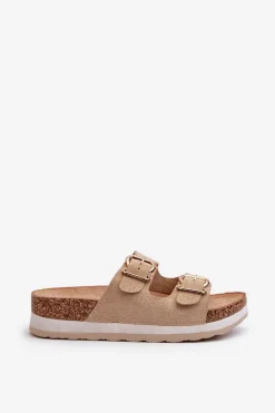 Sale Evento Klapki Damskie Na Platformie Z Klamrami Eko Zamszowe Beżowe Ursila