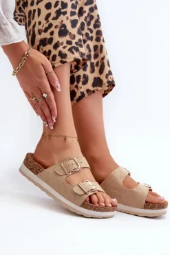 Sale Evento Klapki Damskie Na Platformie Z Klamrami Eko Zamszowe Beżowe Ursila