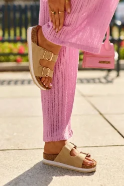 Sale Evento Klapki Damskie Na Platformie Z Klamrami Eko Zamszowe Beżowe Ursila