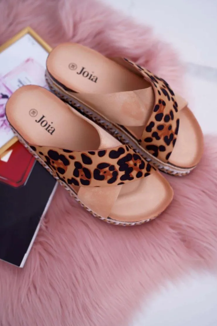 Damskie Boto Klapki Damskie Na Platformie Camel Leopard Greta