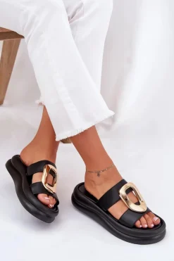 Boto Klapki Na Platformie|Klapki Damskie Klasyczne*Klapki Damskie Na Platformie Ze Złotym Detalem Czarne Ularinea