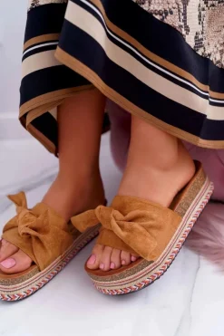 Damskie Boto Klapki Damskie Na Platformie Z Kokardą Camel Chantal