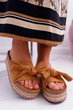Damskie Boto Klapki Damskie Na Platformie Z Kokardą Camel Chantal
