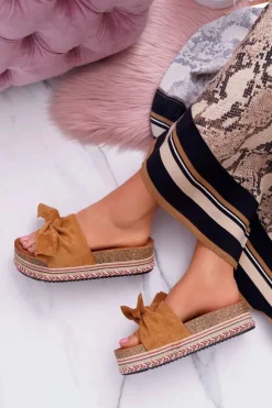 Damskie Boto Klapki Damskie Na Platformie Z Kokardą Camel Chantal