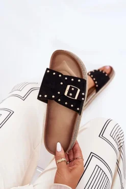 Boto Klapki Korkowe|Klapki Na Platformie*Klapki Damskie Na Platformie Z Klamrą I Ćwiekami Czarne Nusithia Czarny