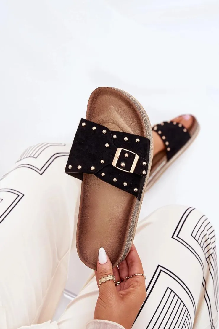 Boto Klapki Korkowe|Klapki Na Platformie*Klapki Damskie Na Platformie Z Klamrą I Ćwiekami Czarne Nusithia Czarny