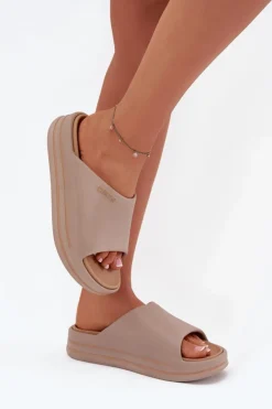 Big Star Shoes Klapki Damskie Big Star|Klapki Basenowe*Klapki Damskie Na Platformie Big Star SS274424 Ciemnobeżowe Beżowy