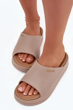 Big Star Shoes Klapki Damskie Big Star|Klapki Basenowe*Klapki Damskie Na Platformie Big Star SS274424 Ciemnobeżowe Beżowy
