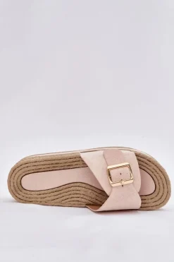 Damskie Boto Klapki Damskie Na Platformie Ze Złotą Klamrą Beżowe Selira