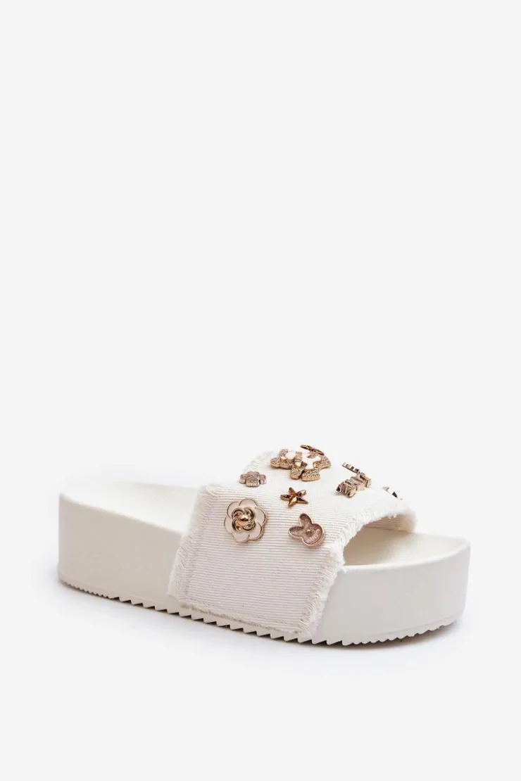 Boto Klapki Damskie Klasyczne*Klapki Damskie Na Platformie Z Przypinkami Białe Zranesia