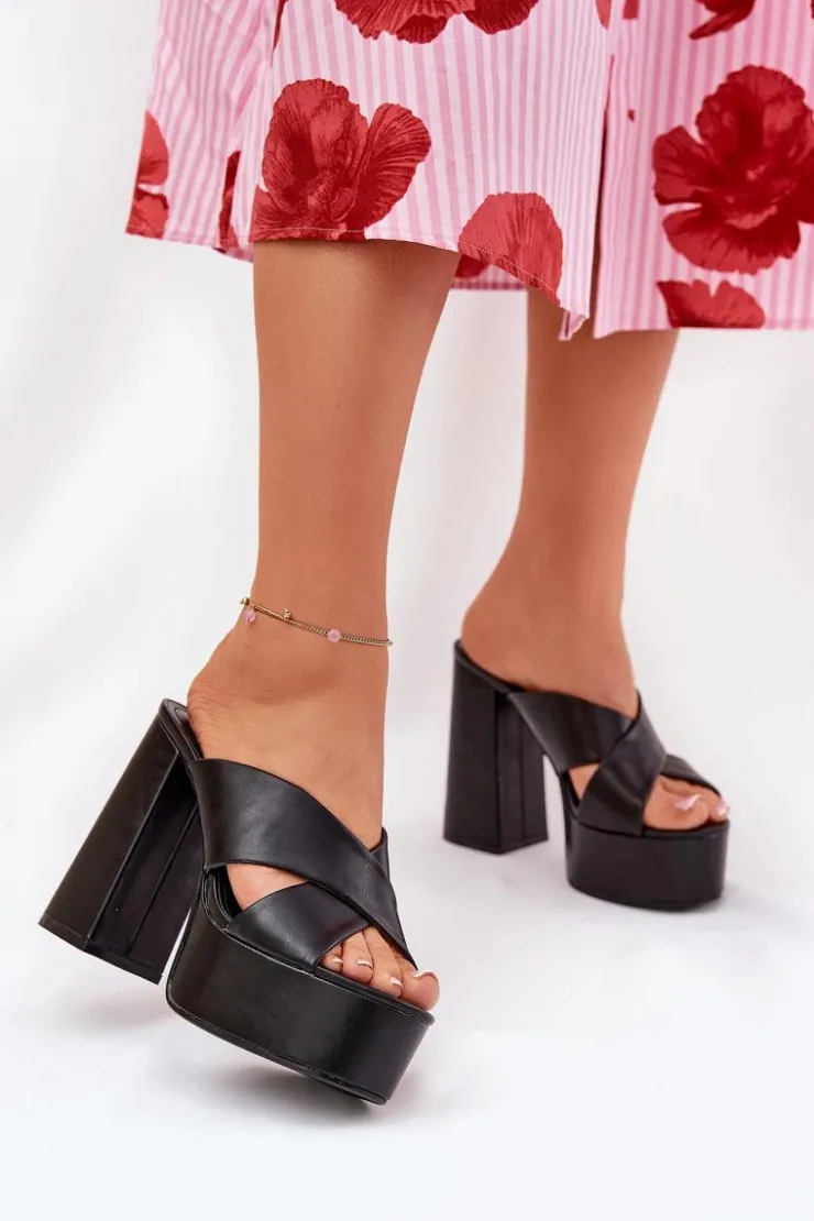 Boto Klapki Na Obcasie|Klapki Damskie Klasyczne*Klapki Damskie Na Platformie I Słupku Czarne Lenobos Czarny