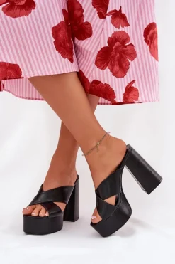 Boto Klapki Na Obcasie|Klapki Damskie Klasyczne*Klapki Damskie Na Platformie I Słupku Czarne Lenobos Czarny