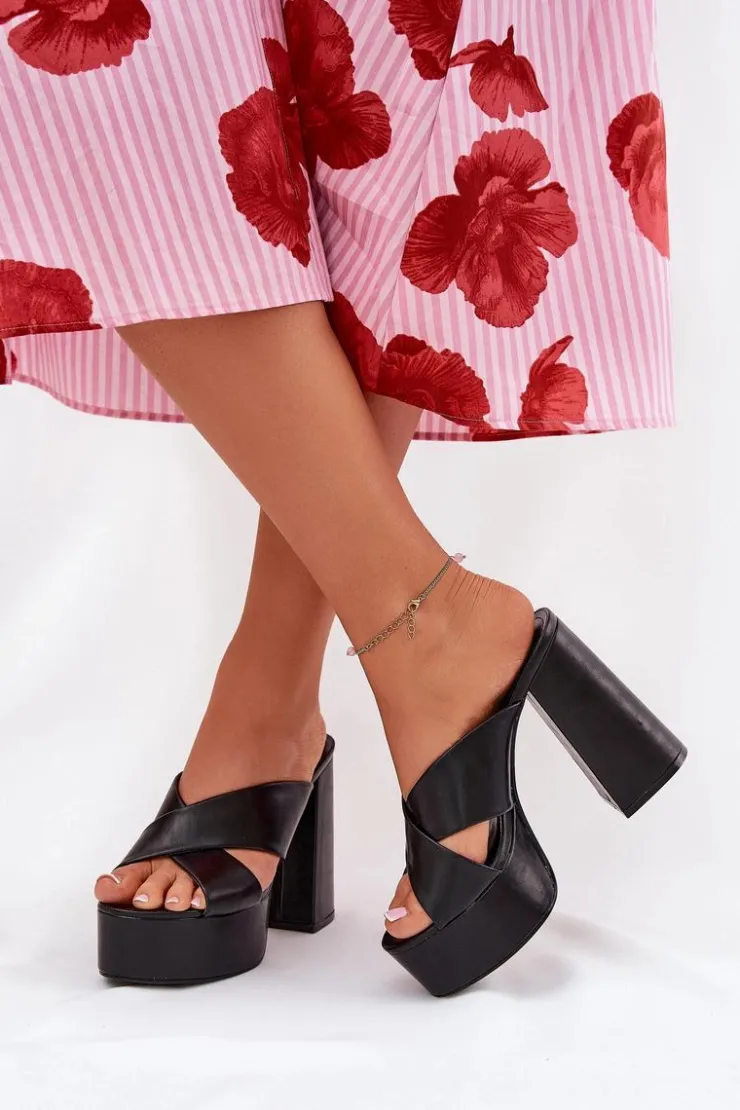 Boto Klapki Na Obcasie|Klapki Damskie Klasyczne*Klapki Damskie Na Platformie I Słupku Czarne Lenobos Czarny