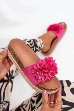 Boto Klapki Na Platformie|Klapki Damskie Klasyczne*Klapki Damskie Na Platformie Z Ozdobnymi Kwiatkami Fuksja Tessara Różowy