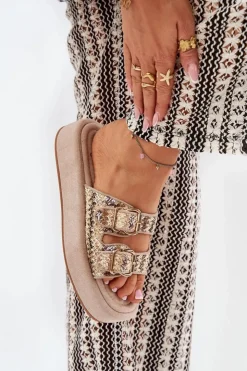 Damskie Boto Klapki Damskie Na Platformie Z Klamrami I Plecionką Khaki Limme