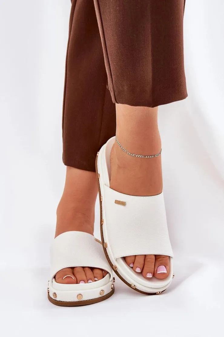 Damskie Big Star Shoes Klapki Damskie Na Platformie Z Ćwiekami Big Star RR274216 Białe