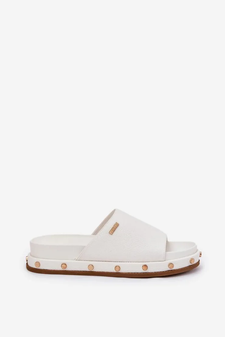 Damskie Big Star Shoes Klapki Damskie Na Platformie Z Ćwiekami Big Star RR274216 Białe