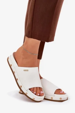 Damskie Big Star Shoes Klapki Damskie Na Platformie Z Ćwiekami Big Star RR274216 Białe