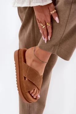 Boto Klapki Na Platformie|Klapki Damskie Klasyczne*Klapki Damskie Na Platformie Z Przeplatającymi Się Paskami Camel Rinasara Brązowy