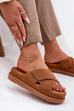 Boto Klapki Na Platformie|Klapki Damskie Klasyczne*Klapki Damskie Na Platformie Z Przeplatającymi Się Paskami Camel Rinasara Brązowy