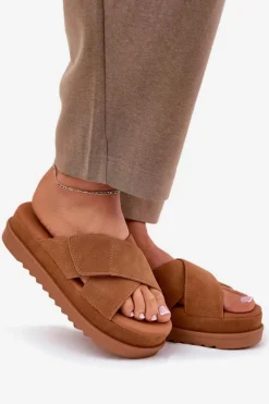 Boto Klapki Na Platformie|Klapki Damskie Klasyczne*Klapki Damskie Na Platformie Z Przeplatającymi Się Paskami Camel Rinasara Brązowy