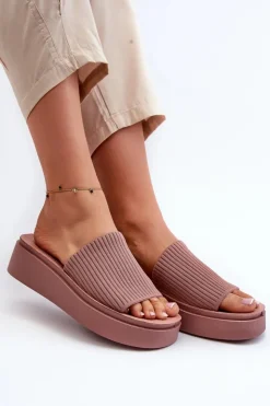 Damskie Buty Sergio Leone Klapki Damskie Na Platformie Sergio Leone SK083H Różowe