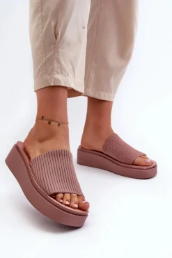 Damskie Buty Sergio Leone Klapki Damskie Na Platformie Sergio Leone SK083H Różowe