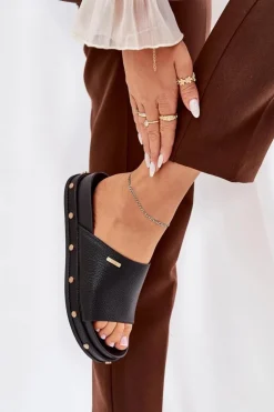 Best Big Star Shoes Klapki Damskie Na Platformie Z Ćwiekami Big Star RR274214 Czarne Czarny