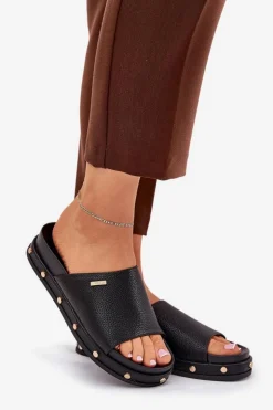 Best Big Star Shoes Klapki Damskie Na Platformie Z Ćwiekami Big Star RR274214 Czarne Czarny