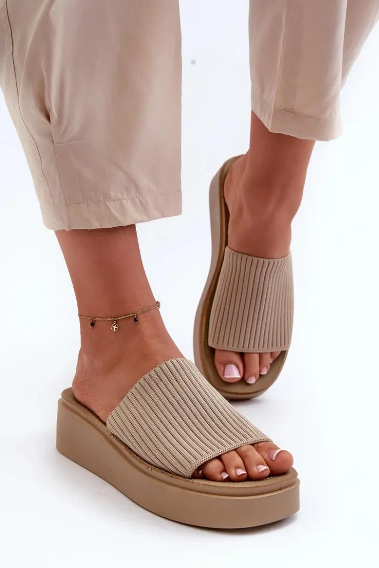 Clearance Buty Sergio Leone Klapki Damskie Na Platformie Sergio Leone SK083H Beżowe