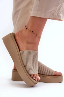 Clearance Buty Sergio Leone Klapki Damskie Na Platformie Sergio Leone SK083H Beżowe