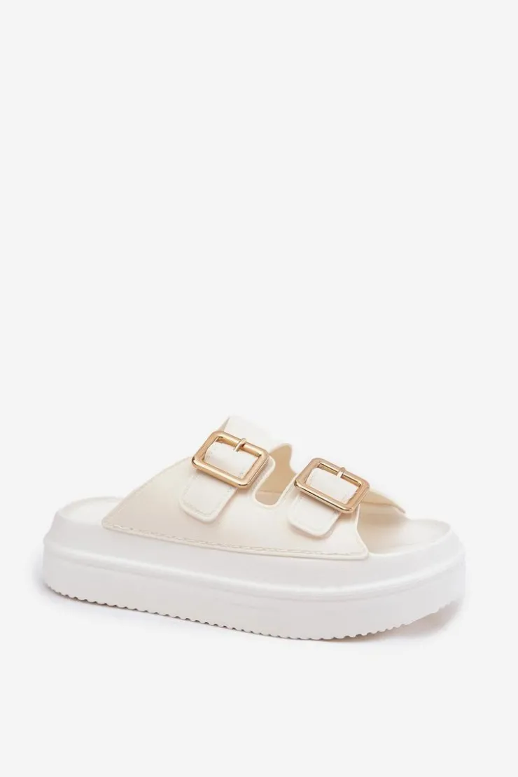 Boto Klapki Na Platformie|Klapki Damskie Klasyczne*Klapki Damskie Na Platformie Ze Złotymi Klamrami Ecru Zorila