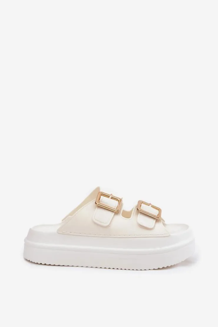 Boto Klapki Na Platformie|Klapki Damskie Klasyczne*Klapki Damskie Na Platformie Ze Złotymi Klamrami Ecru Zorila