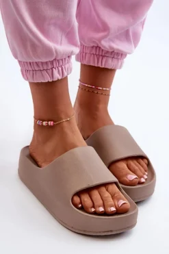 Damskie Boto Klapki Damskie Na Platformie Piankowe Brązowe Airaplea