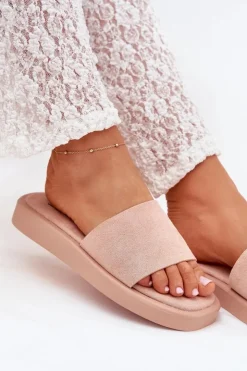 Damskie Boto Klapki Damskie Na Platformie Z Eko Zamszu Brudny Róż Jorina