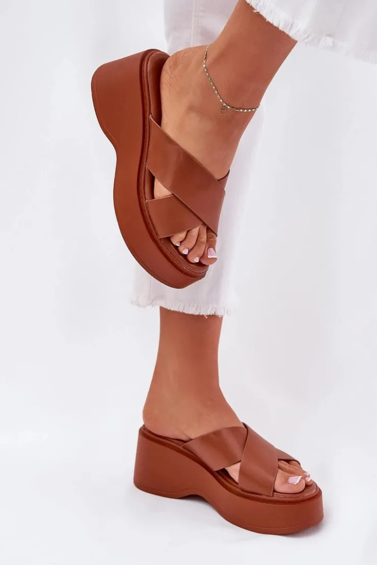 Damskie Boto Klapki Damskie Na Platformie I Koturnie Camel Nelithraea