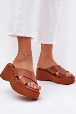 Damskie Boto Klapki Damskie Na Platformie I Koturnie Camel Nelithraea