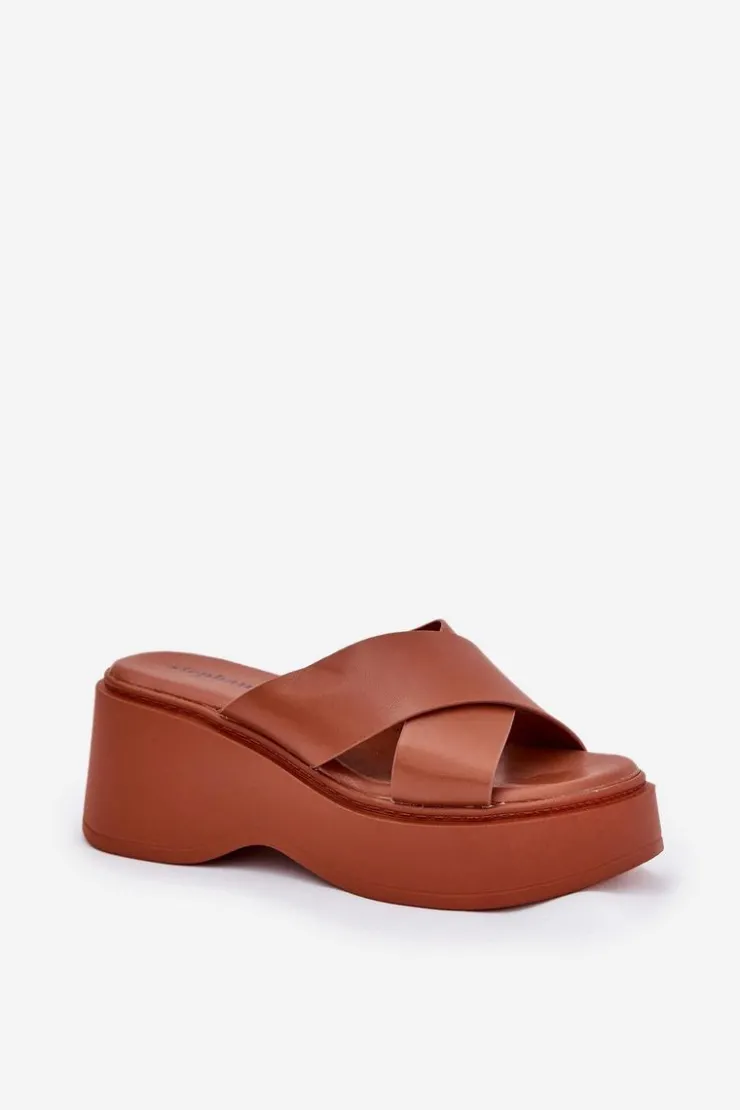 Damskie Boto Klapki Damskie Na Platformie I Koturnie Camel Nelithraea