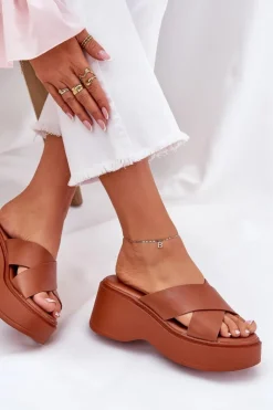 Damskie Boto Klapki Damskie Na Platformie I Koturnie Camel Nelithraea