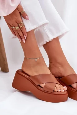 Damskie Boto Klapki Damskie Na Platformie I Koturnie Camel Nelithraea