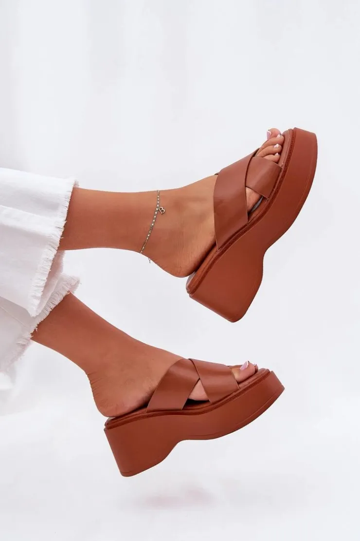 Damskie Boto Klapki Damskie Na Platformie I Koturnie Camel Nelithraea