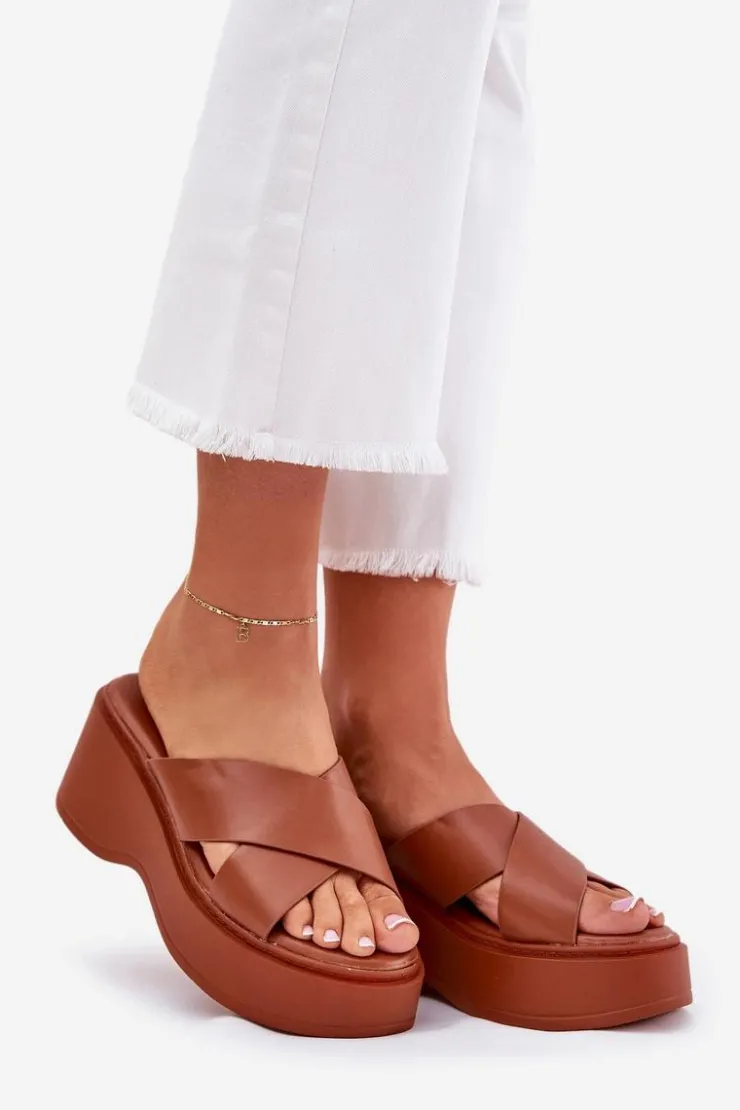 Damskie Boto Klapki Damskie Na Platformie I Koturnie Camel Nelithraea