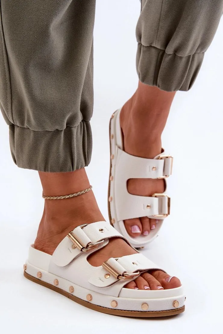 Big Star Shoes Klapki Damskie Big Star|Klapki Damskie Klasyczne*Klapki Damskie Na Platformie Big Star NN274081 Białe Biały