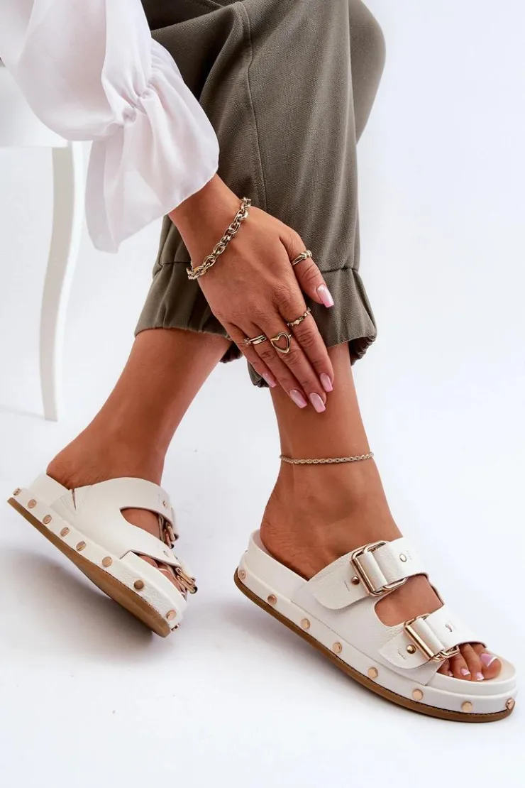 Big Star Shoes Klapki Damskie Big Star|Klapki Damskie Klasyczne*Klapki Damskie Na Platformie Big Star NN274081 Białe Biały