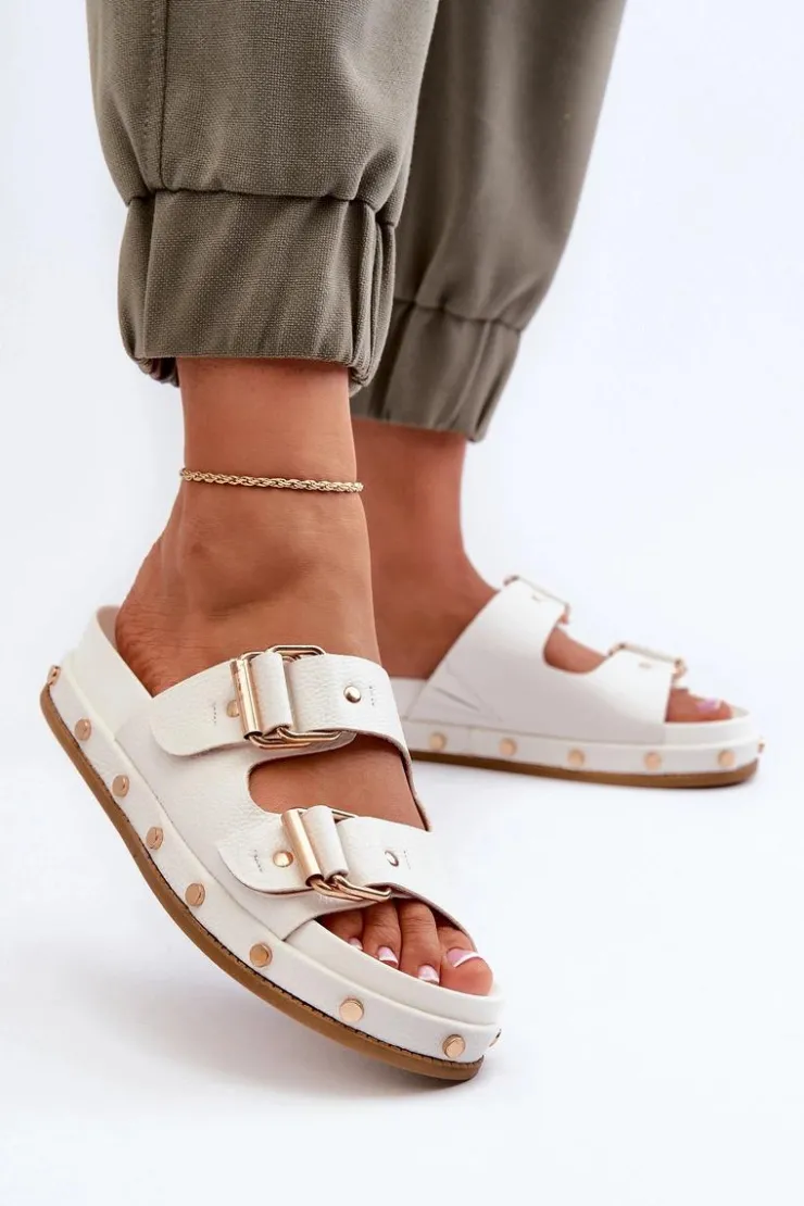 Big Star Shoes Klapki Damskie Big Star|Klapki Damskie Klasyczne*Klapki Damskie Na Platformie Big Star NN274081 Białe Biały