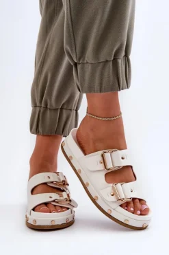 Big Star Shoes Klapki Damskie Big Star|Klapki Damskie Klasyczne*Klapki Damskie Na Platformie Big Star NN274081 Białe Biały