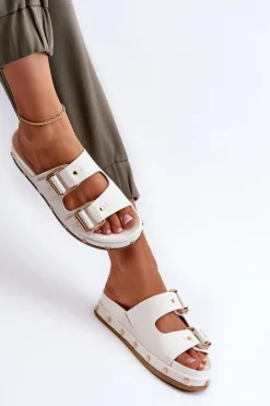 Big Star Shoes Klapki Damskie Big Star|Klapki Damskie Klasyczne*Klapki Damskie Na Platformie Big Star NN274081 Białe Biały