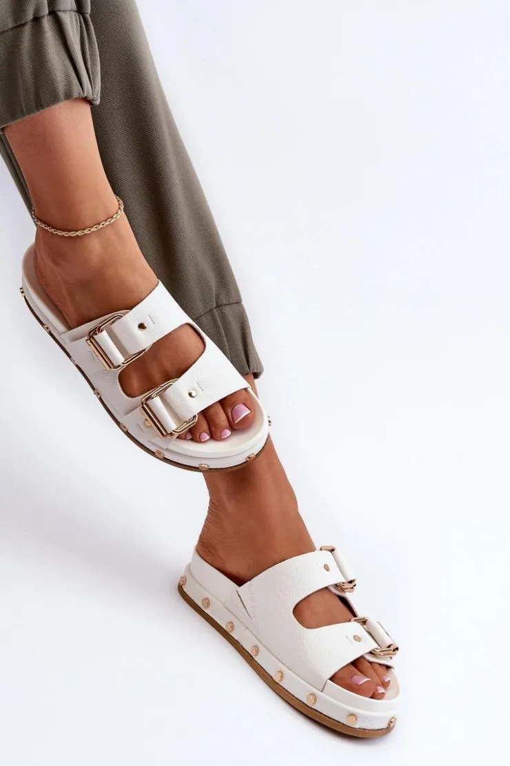 Big Star Shoes Klapki Damskie Big Star|Klapki Damskie Klasyczne*Klapki Damskie Na Platformie Big Star NN274081 Białe Biały