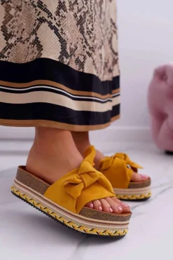 Boto Klapki Na Platformie|Klapki Damskie Klasyczne*Klapki Damskie Na Platformie Z Kokardą Żółte Chantal